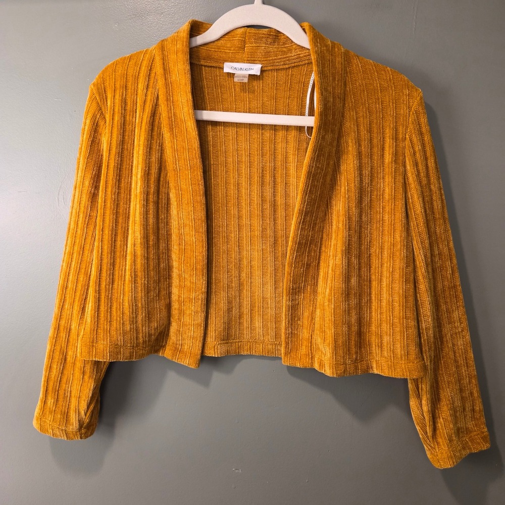 Calvin Klein Women's Open Front Cardigan Cropped 3/4 Sleeve Shrug Sweater Size S